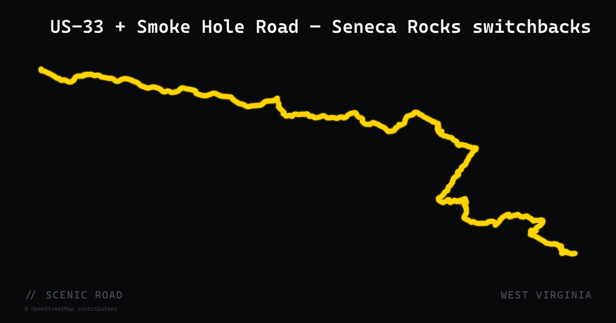 US-33 + Smoke Hole Road — Seneca Rocks switchbacks